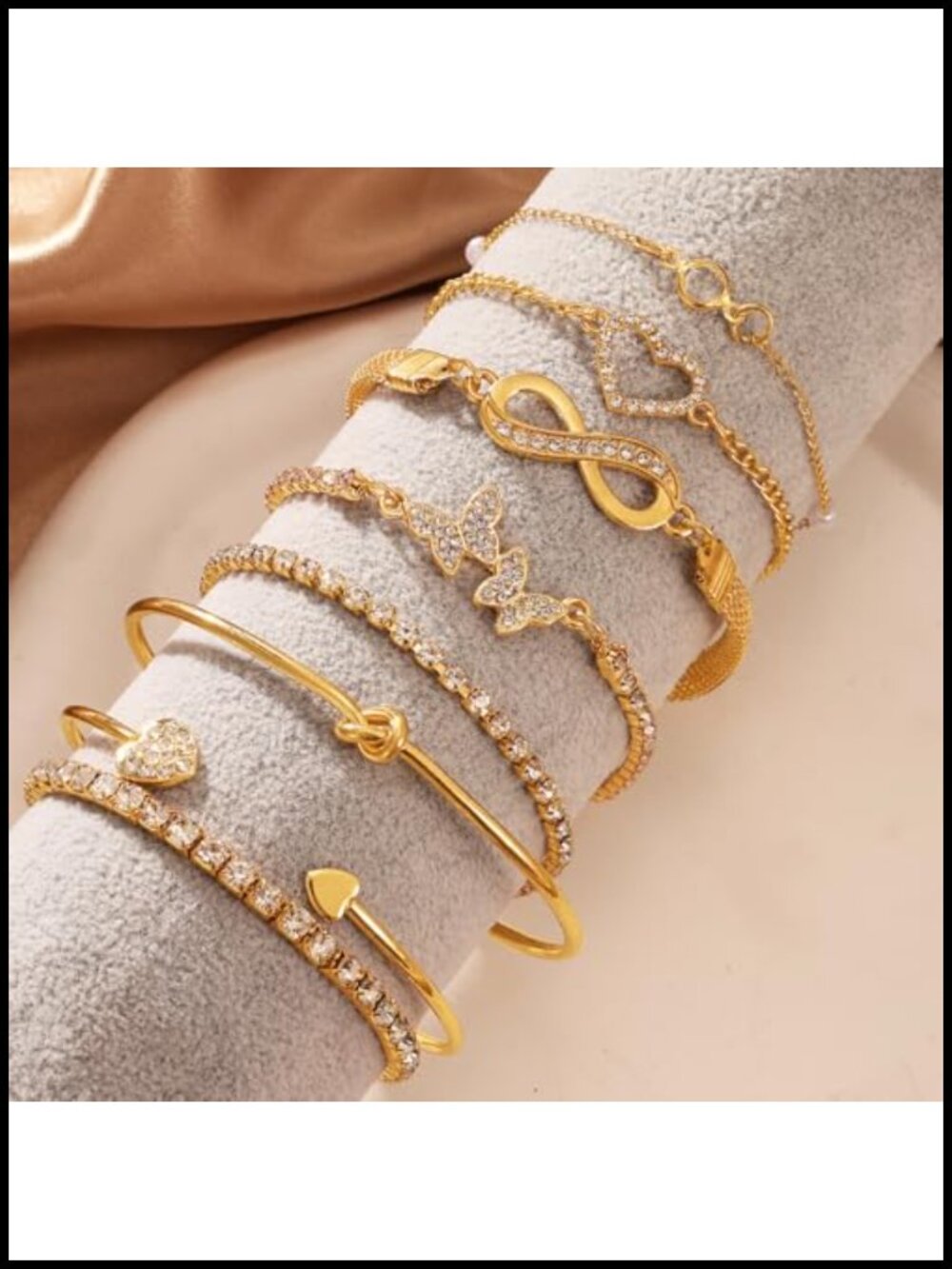 Stackable Bangle Chain Bracelet Set Adjustable Cuff Rhinestone Charm - Picture 3 of 6